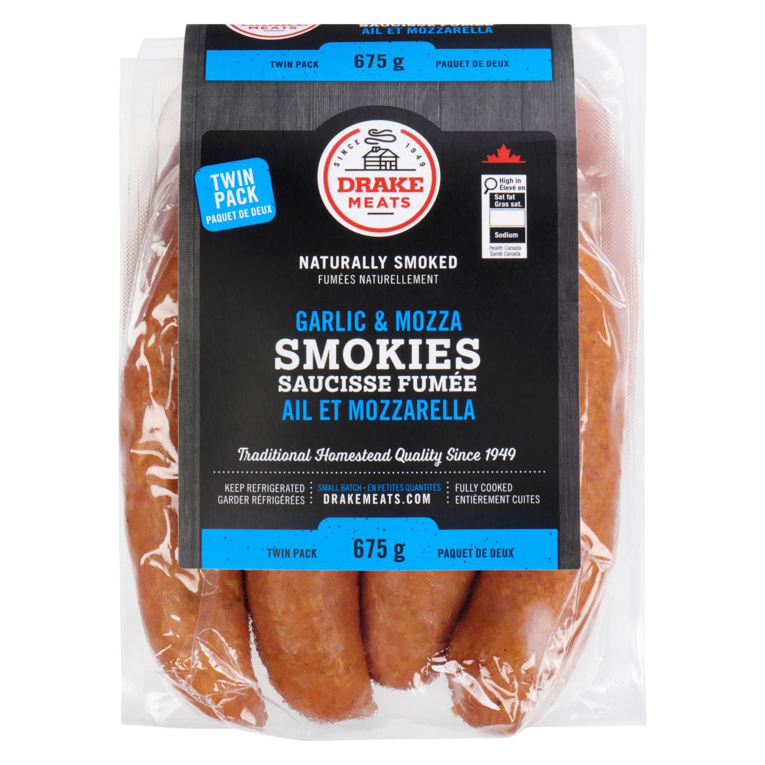 Drake Meats Roasted Garlic and Mozza Smokies, 675g