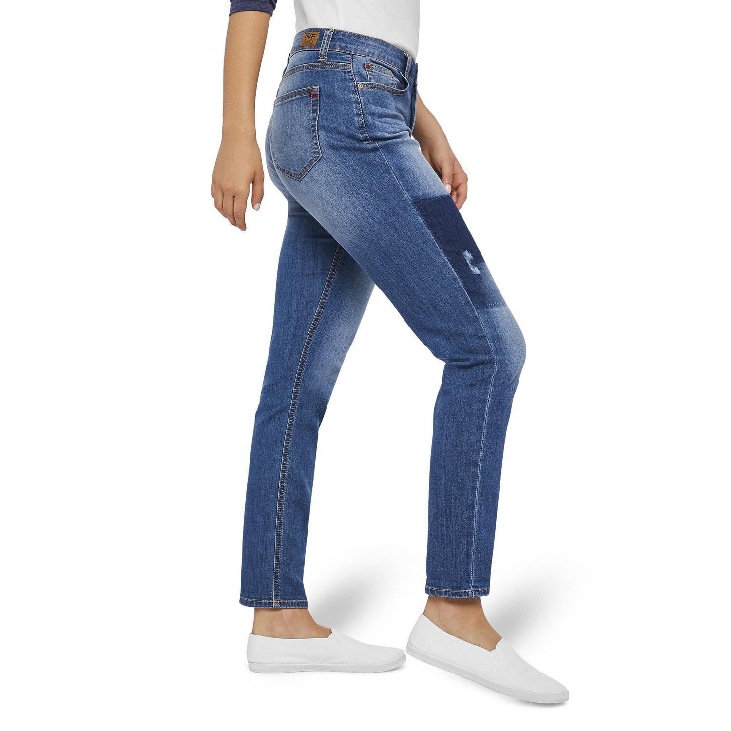 Love Ellen DeGeneres Women's Stevie Relaxed Mid-Rise Patchwork Jeans