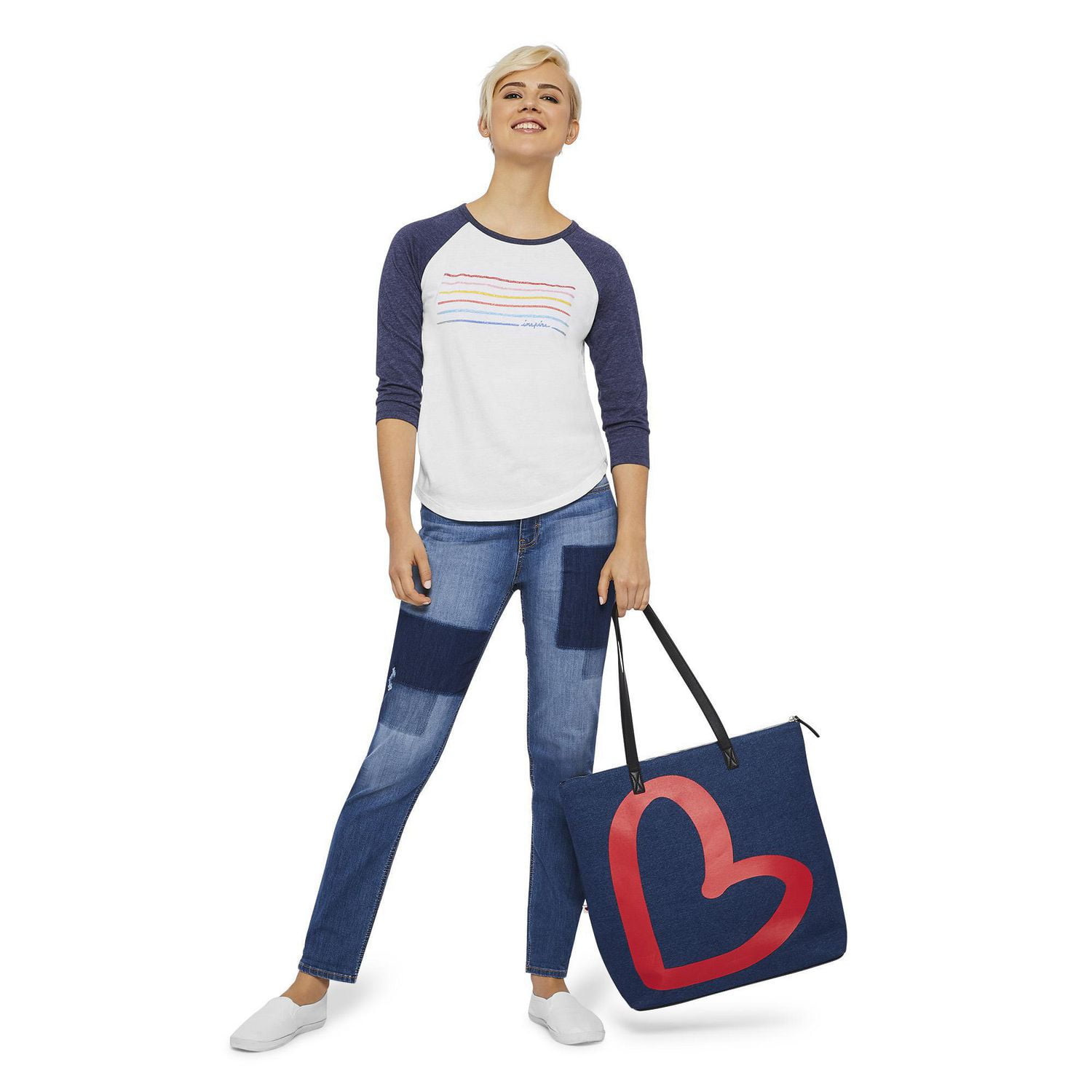 Love Ellen DeGeneres Women's Stevie Relaxed Mid-Rise Patchwork Jeans