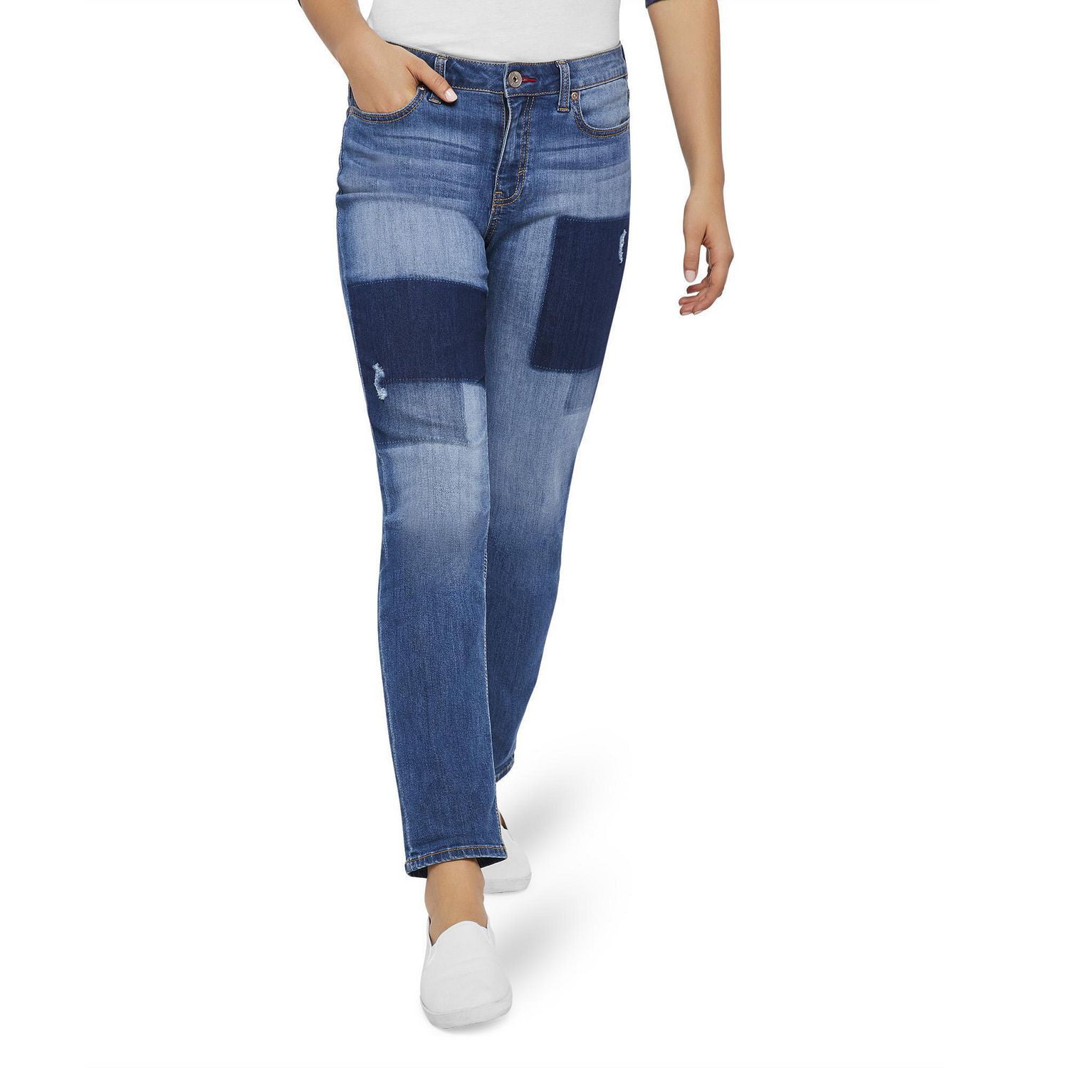 Love Ellen DeGeneres Women's Stevie Relaxed Mid-Rise Patchwork Jeans