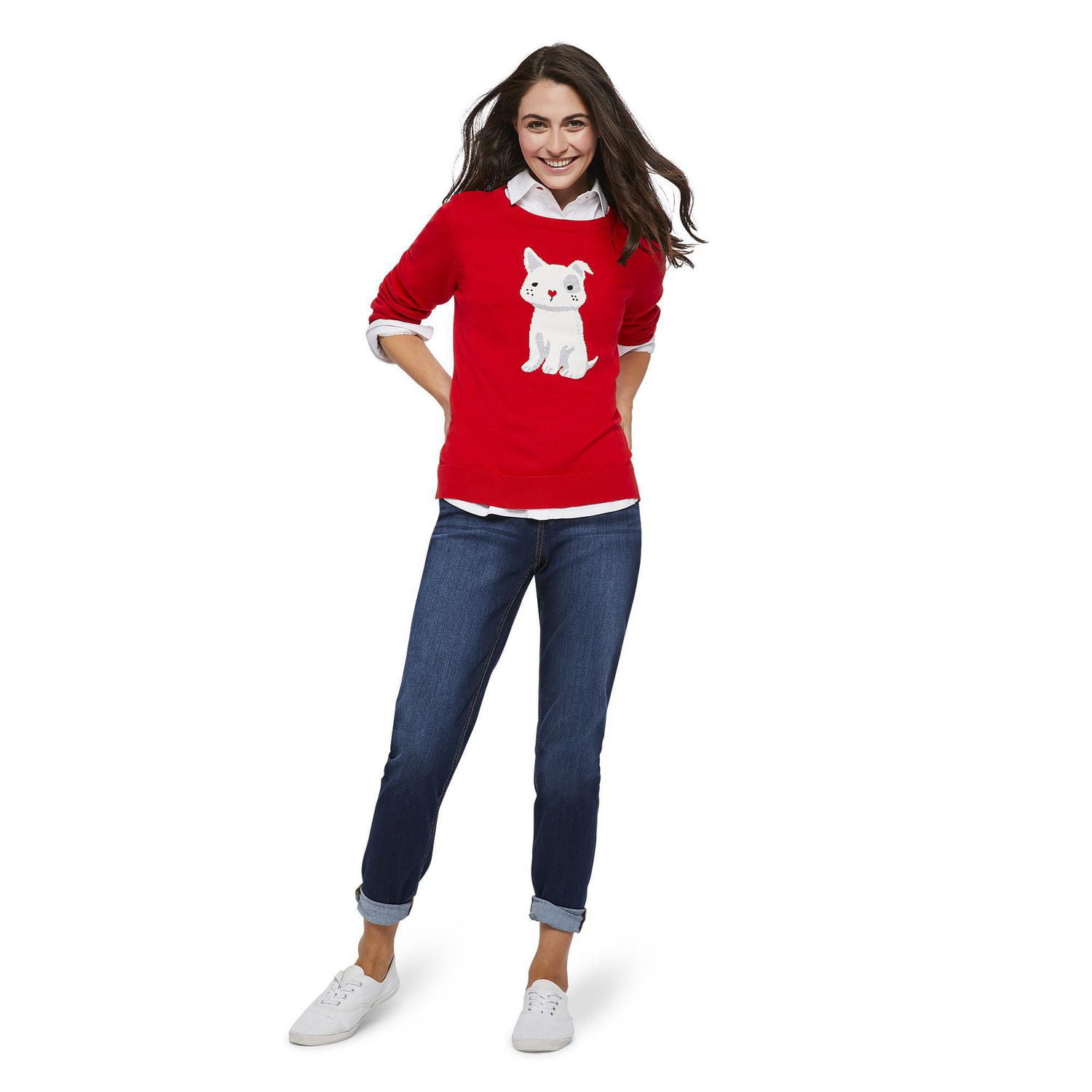 Love Ellen DeGeneres Women's Split Hem Dog Sweater