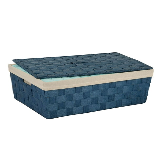 Grand panier dessous de lit en corde de papier en bleu de Honey-Can-Do avec revêtement
