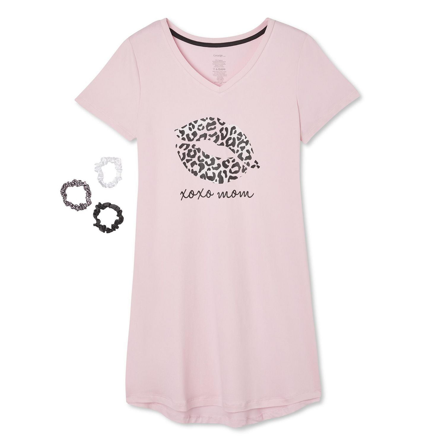 George Women's Graphic Print Nightshirt and Scrunchies Set