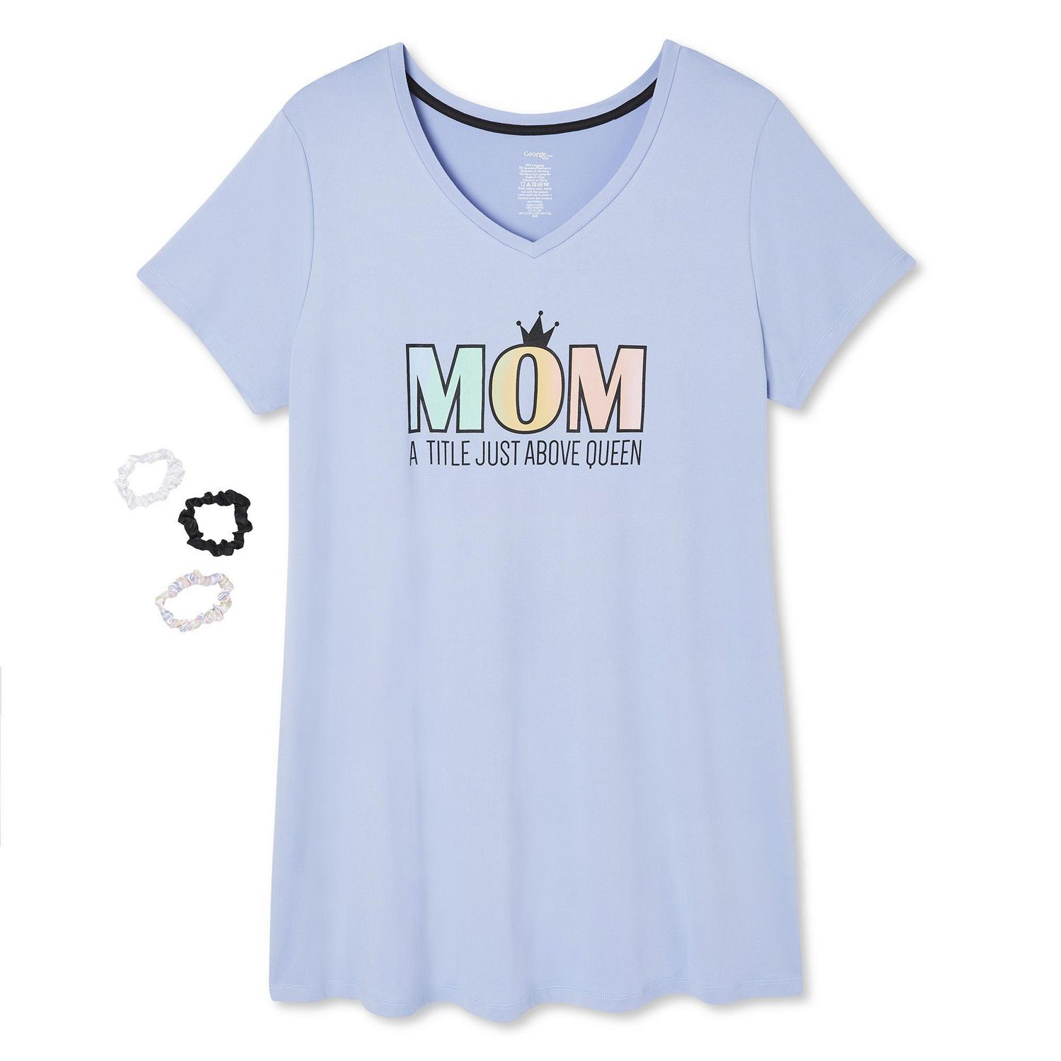 George Plus Women's Graphic Print Nightshirt and Scrunchies Set