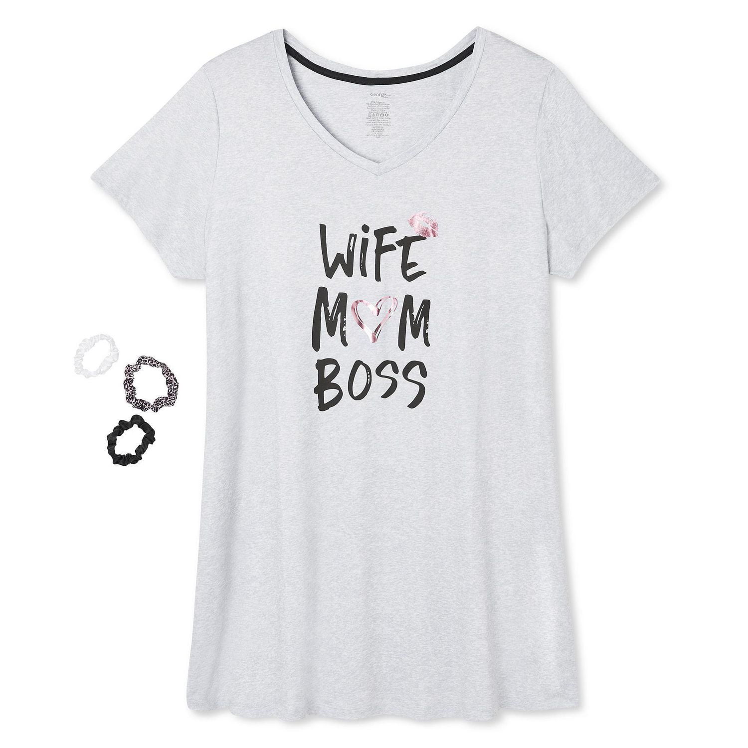 George Plus Women's Graphic Print Nightshirt and Scrunchies Set