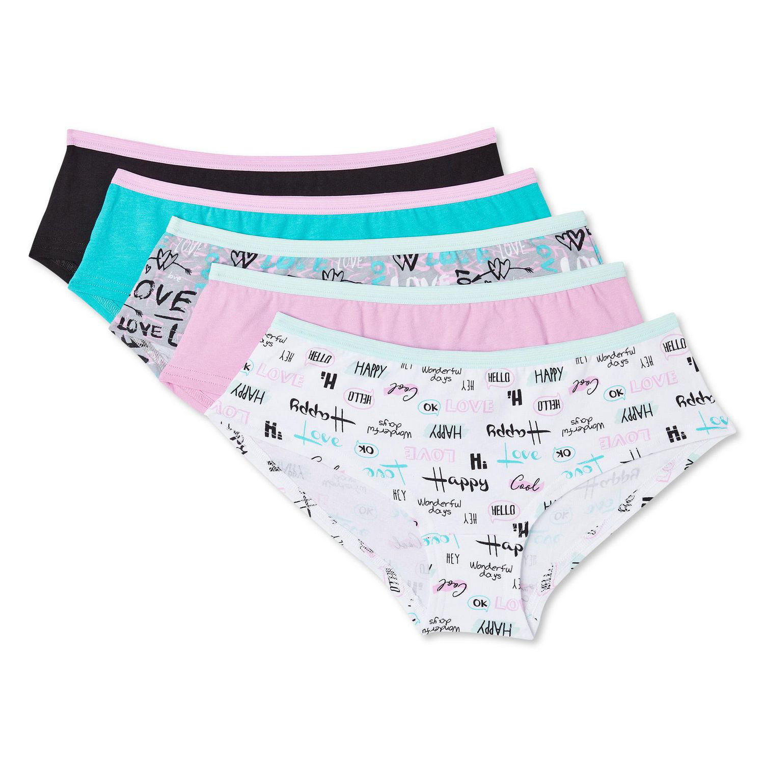 Reebok Girls Multi-Sized Cotton Hipsters 5-Pack Stretch Panties