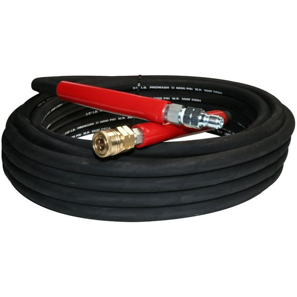 Pressure Washer Hose Assembly, 3/8 Inch X 100 Feet comes with Quick Couple  & Nipple, 4000 PSI, Black 