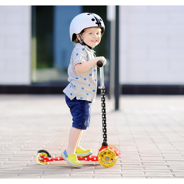 Rugged Racers – Mini-trottinette à 3 roues pour enfant en rouge à pois et  roues lumineuses 