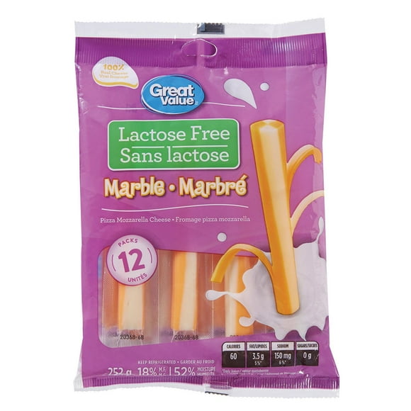 Fromage pizza mozzarella marbré effilochable Great Value sans lactose