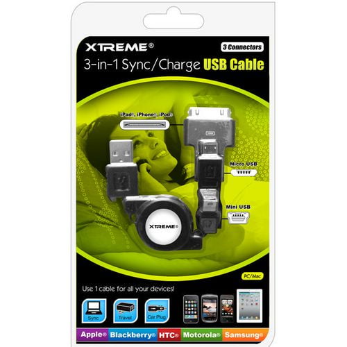 Xtreme Cables 3-in-1 rétractable de synchronisation et de charge USB câble