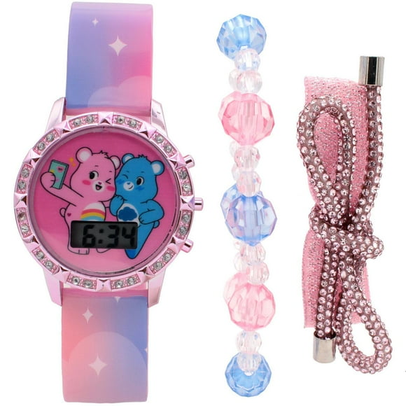 Montre Digitale Fille Care Bears avec Bracelet Perles et Élastique Pailleté Montre digitale pour enfants