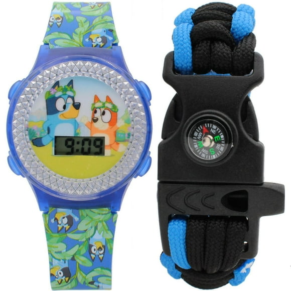 Montre Digitale Enfant Bluey avec Bracelet de Survie – Thème Jungle