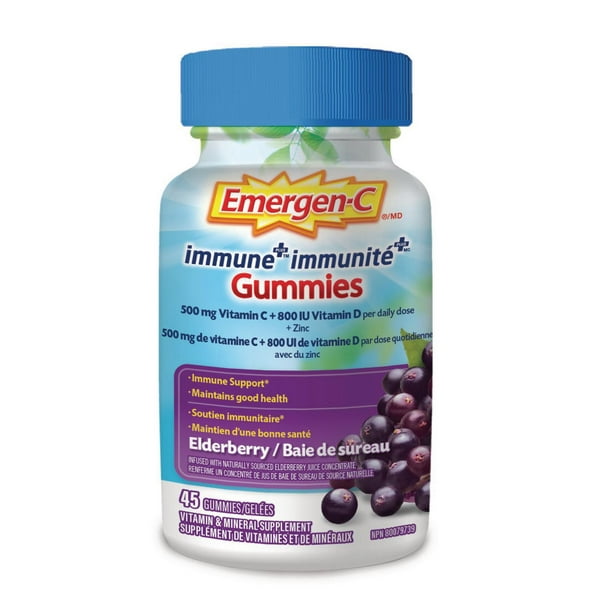 Emergen-C Immunité+, supplément de vitamine C et de minéraux, Gummies, Baie de sureau, 45 gelées 45&nbsp;gelées