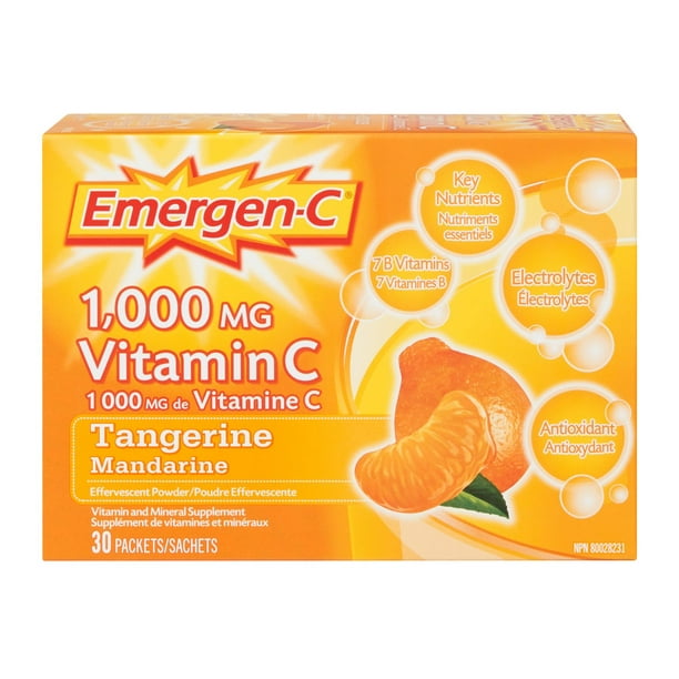 Supplément de vitamines et de minéraux à 1 000 mg de vitamine C Tangerine d'Emergen-C 30 sachets