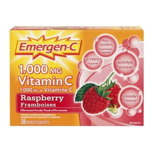 Emergen-C® Raspberry (30 Count), 1000mg Vitamin C / Electrolytes / B Vitamins Mineral Supplement