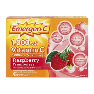 Emergen-C® Raspberry (30 Count), 1000mg Vitamin C / Electrolytes / B Vitamins Mineral Supplement