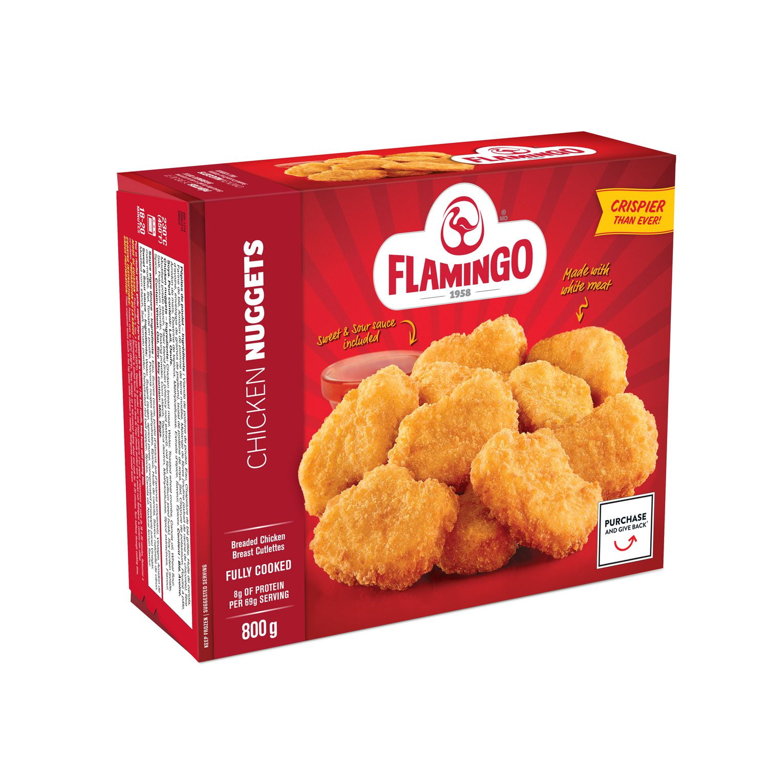 Flamingo breaded Chicken nuggets, fully cooked with sweet & sour sauce