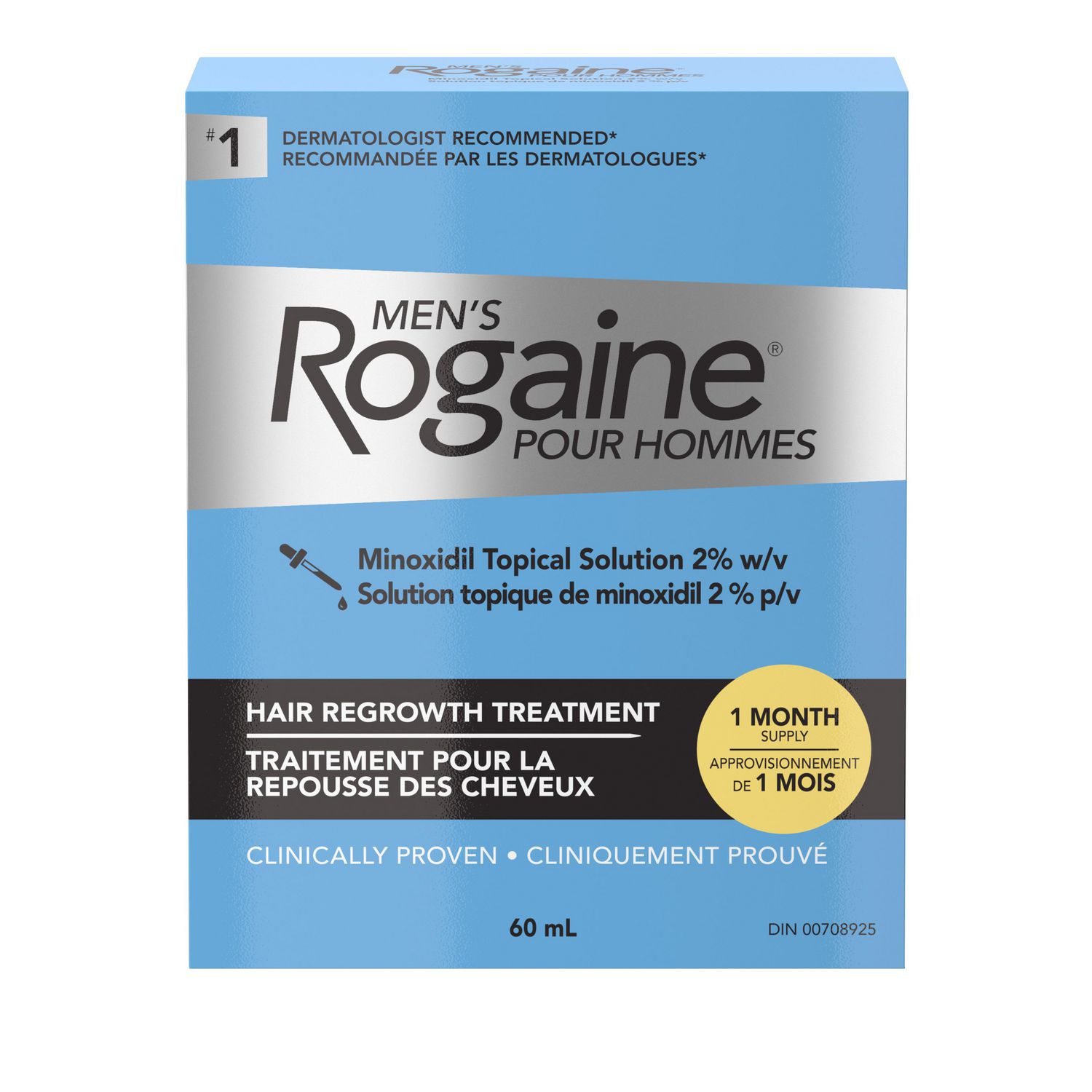 Men's ROGAINE® Hair Loss & Thinning Treatment for Hair Regrowth, 2% Minoxidil Topical Solution, 1 Month Supply 60mL