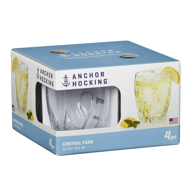 Anchor Hocking Central Park Drinking Glasses, 12 oz (Set of 4) 