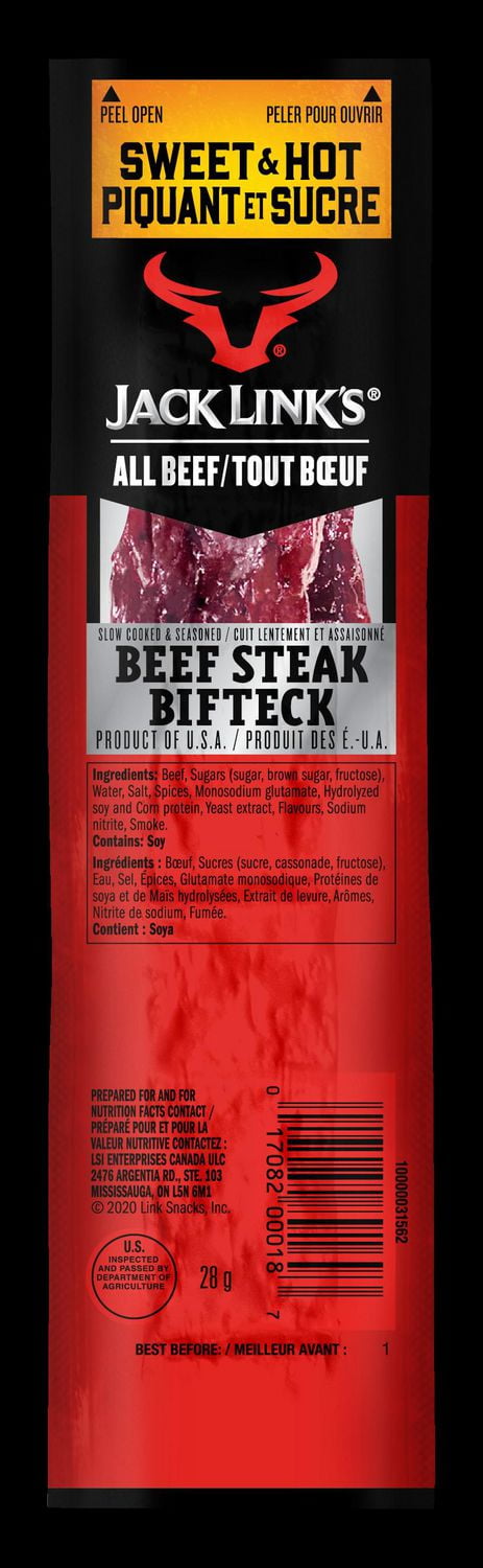 JACK LINKS BEEF SWEET AND HOT STEAKS - 28g, JACK LINKS BEEF SWEET AND HOT STEAKS 28g
