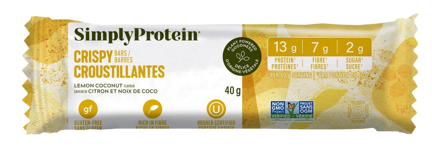 Simply Protein Lemon Coconut Crispy Snack Bar 12 x 40g, SP LEM COCO CRSP SB 12 x 40G