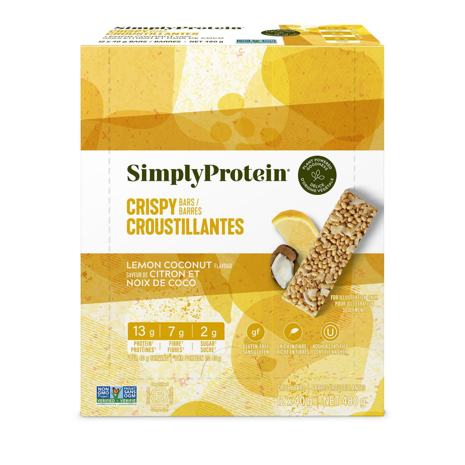 Simply Protein Lemon Coconut Crispy Snack Bar 12 x 40g, SP LEM COCO CRSP SB 12 x 40G