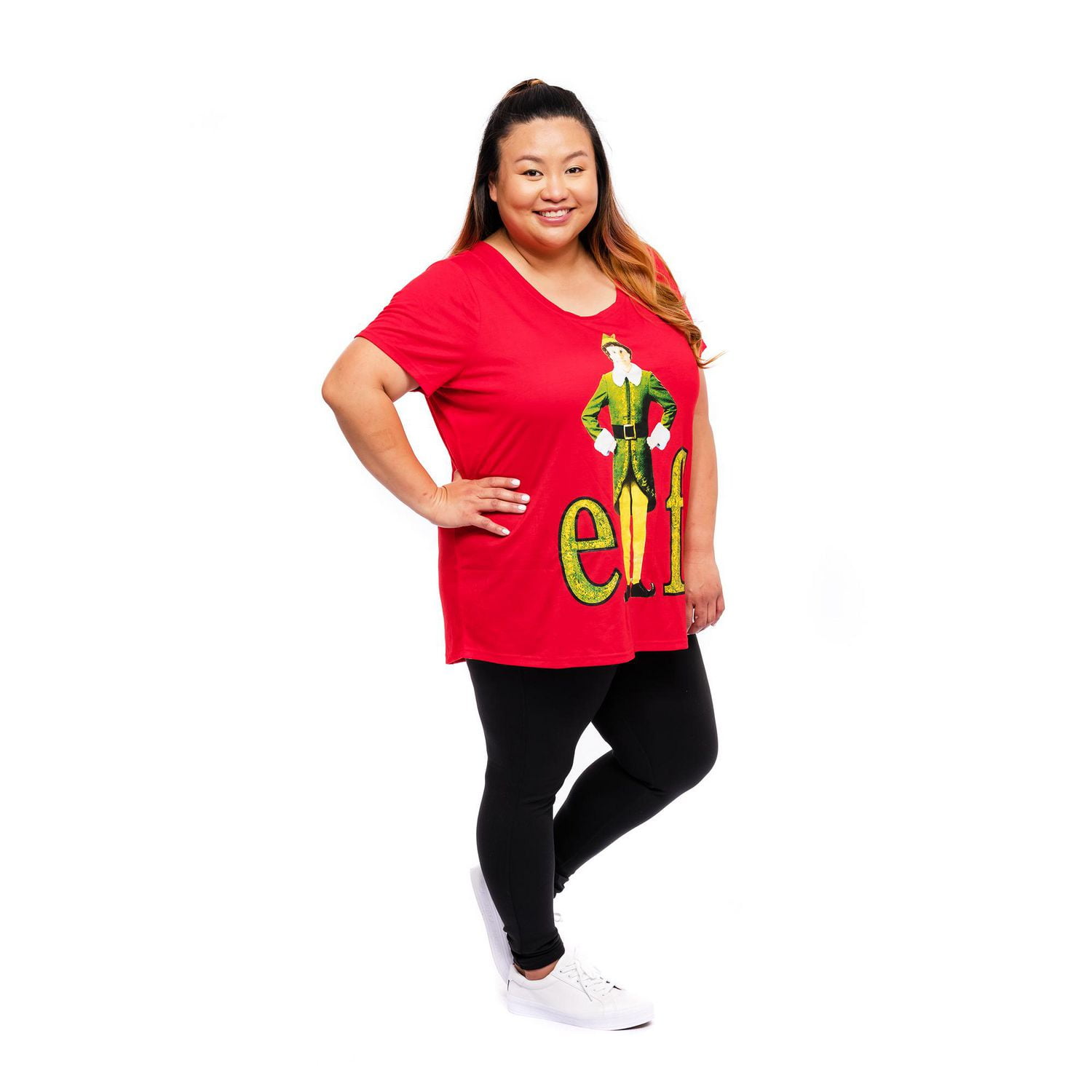 Ladies Plus Elf Movie Poster  Short Sleeve Scoop Neck T-Shirt