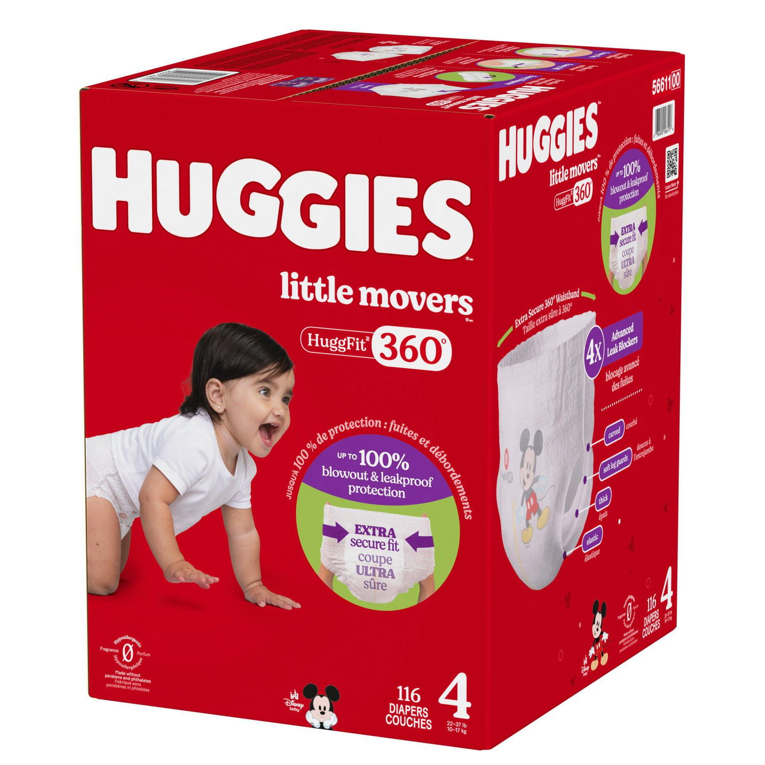 Huggies Little Movers HuggFit 360° Baby Diapers with 360° Waistband, Size 3-7, Count 136-70, HUGFIT 360 MC S3-7| Count 136-70