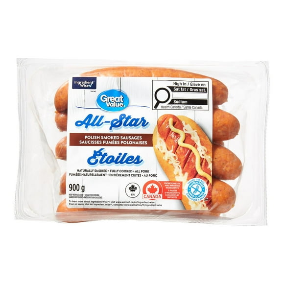 Great Value All-Star Polish Smoked Sausages, 8 pieces, 900 g total