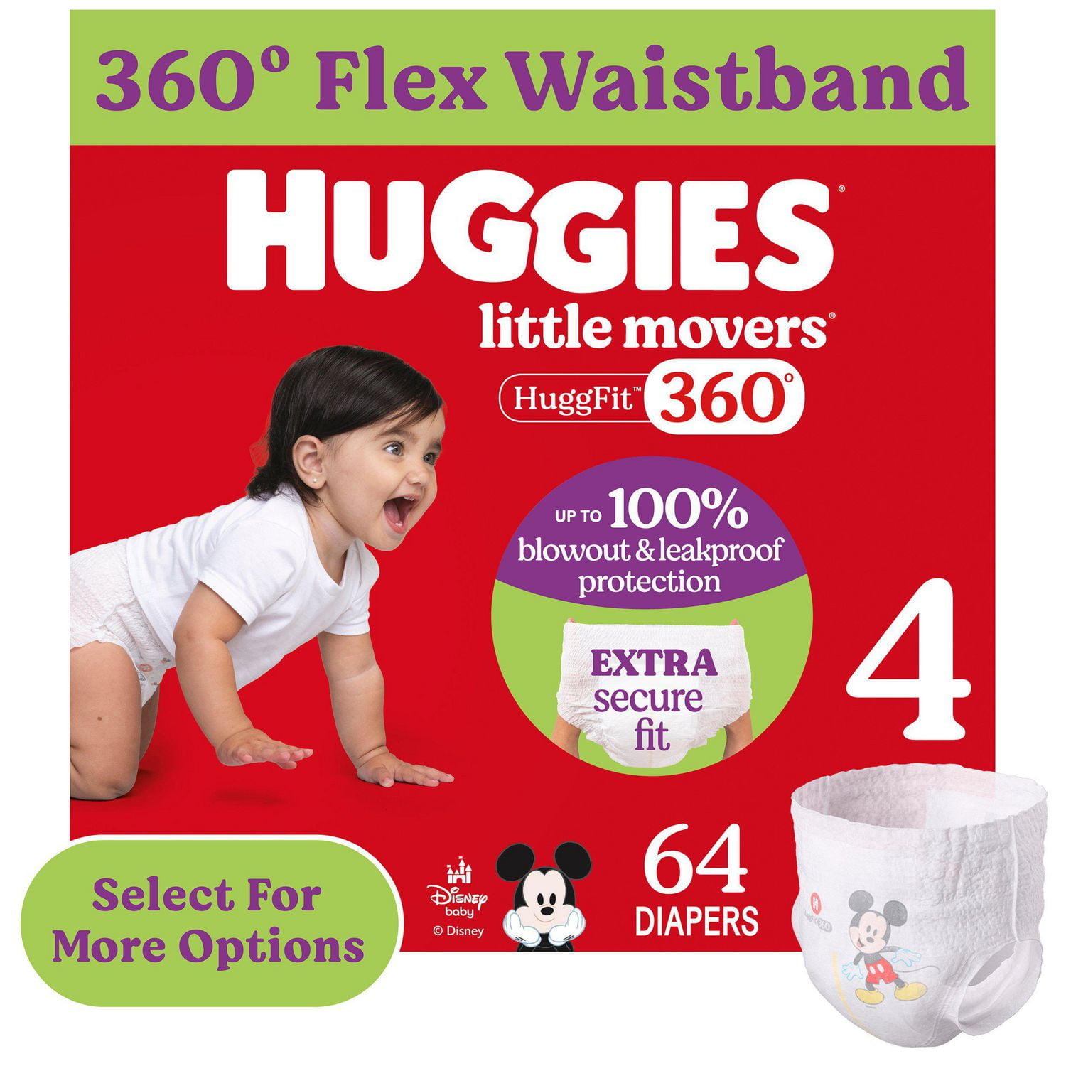 Huggies Little Movers HuggFit 360° Baby Diapers with 360° Waistband, Giga, Size 3-7, Count 76-44, HUG LM HF GIGA DPR S3-7|Count 76-44