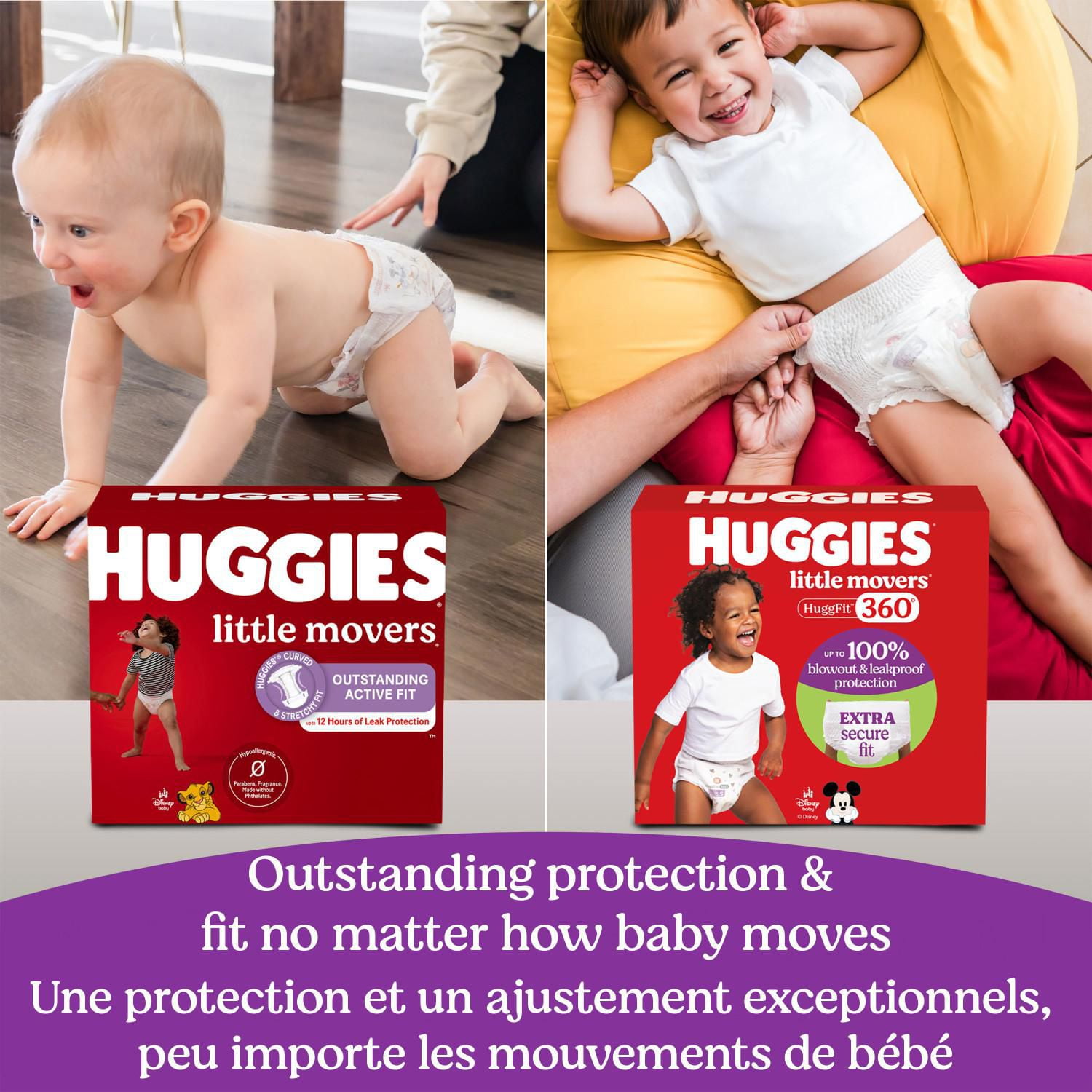 Huggies Little Movers HuggFit 360° Baby Diapers with 360° Waistband, Giga, Size 3-7, Count 76-44, HUG LM HF GIGA DPR S3-7|Count 76-44