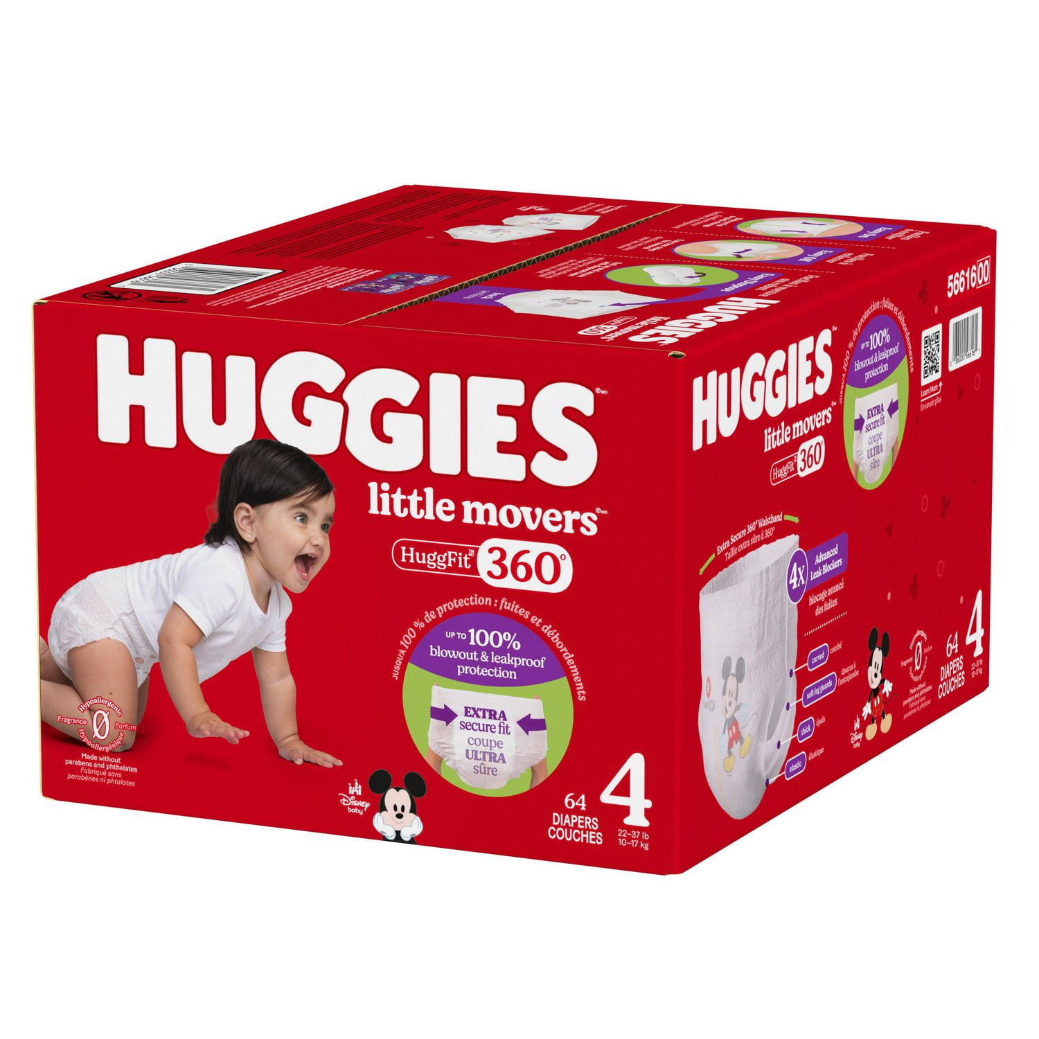 Huggies Little Movers HuggFit 360° Baby Diapers with 360° Waistband, Giga, Size 3-7, Count 76-44, HUG LM HF GIGA DPR S3-7|Count 76-44
