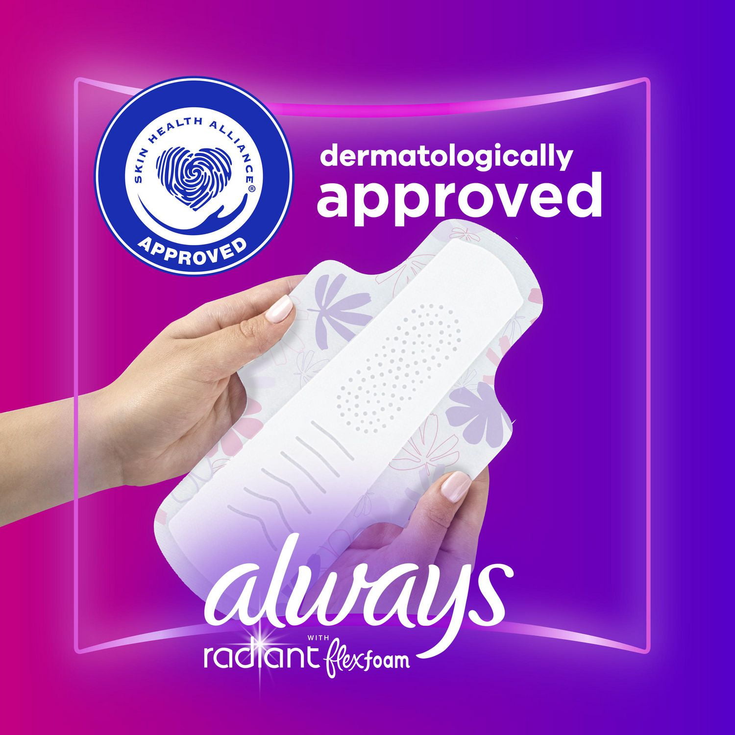 Always Radiant FlexFoam Pads for Women Size 1, Regular Absorbency, 100%  Leak & Odor Free Protection is possible, with Wings, Scented, 30 count