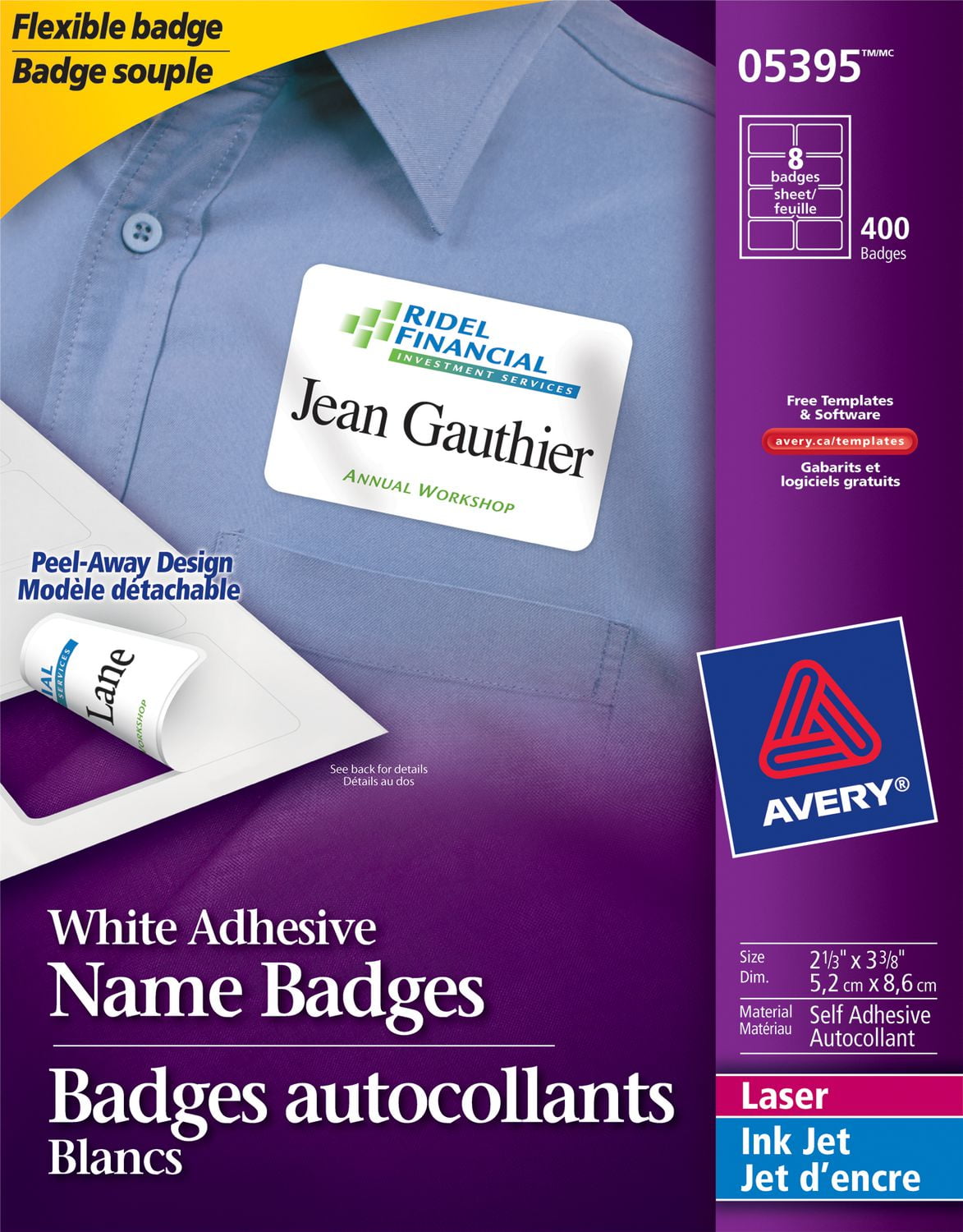 Avery White Adhesive Name Badges 5395 2 1 3 X 3 3 8 Box Of 400 