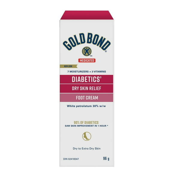 Gold Bond Ultimate Diabetics' Dry Skin Relief Foot Cream - 96g - Fast, Long-Lasting Relief for Dry, Cracked Skin on Feet & Heels - Contains 30% White Petrolatum, Plus Vitamin A, E to Soothe & Protect
