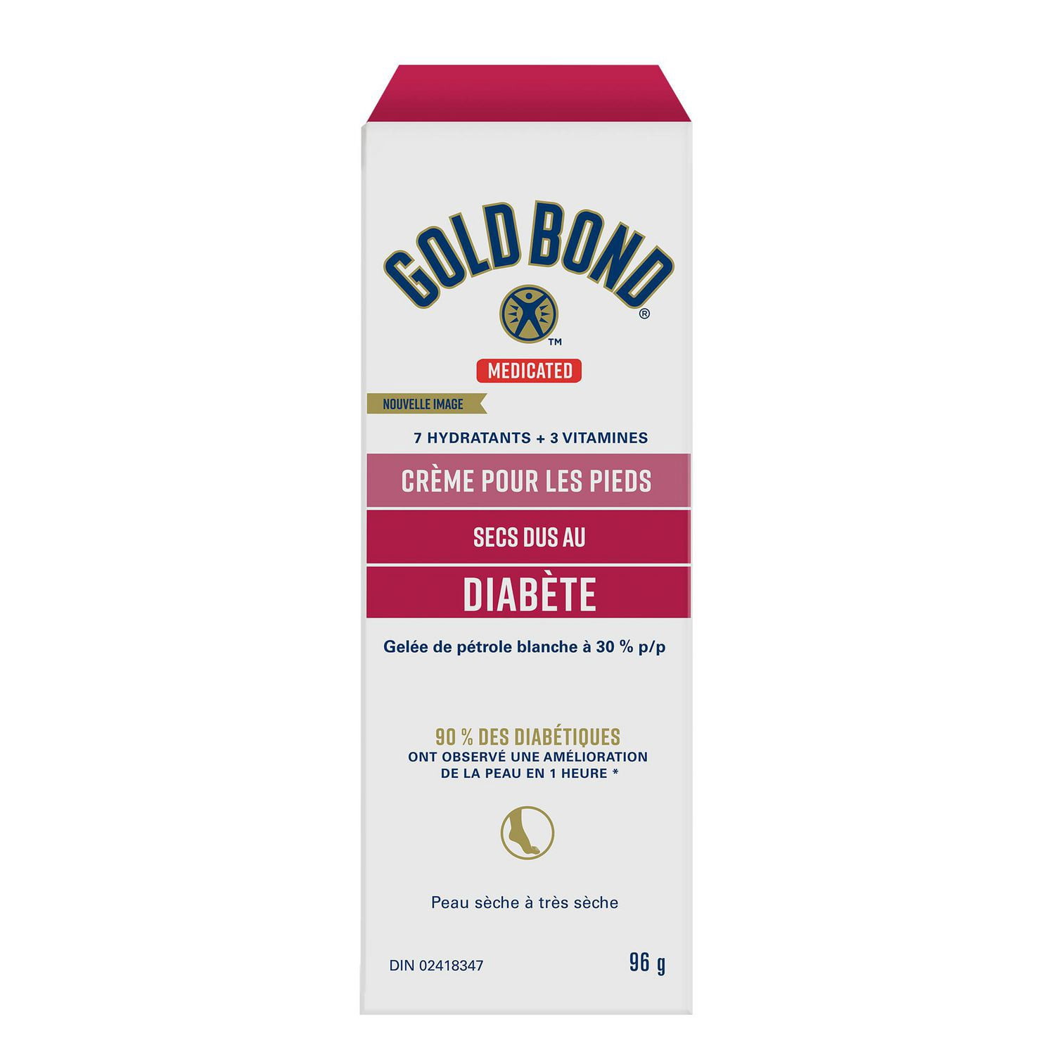 Gold Bond Ultimate Diabetics' Dry Skin Relief Foot Cream - 96g - Fast, Long-Lasting Relief for Dry, Cracked Skin on Feet & Heels - Contains 30% White Petrolatum, Plus Vitamin A, E to Soothe & Protect