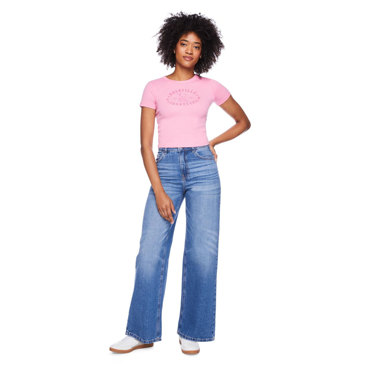 T-shirt côtelé coupe bébé No Boundaries pour femmes