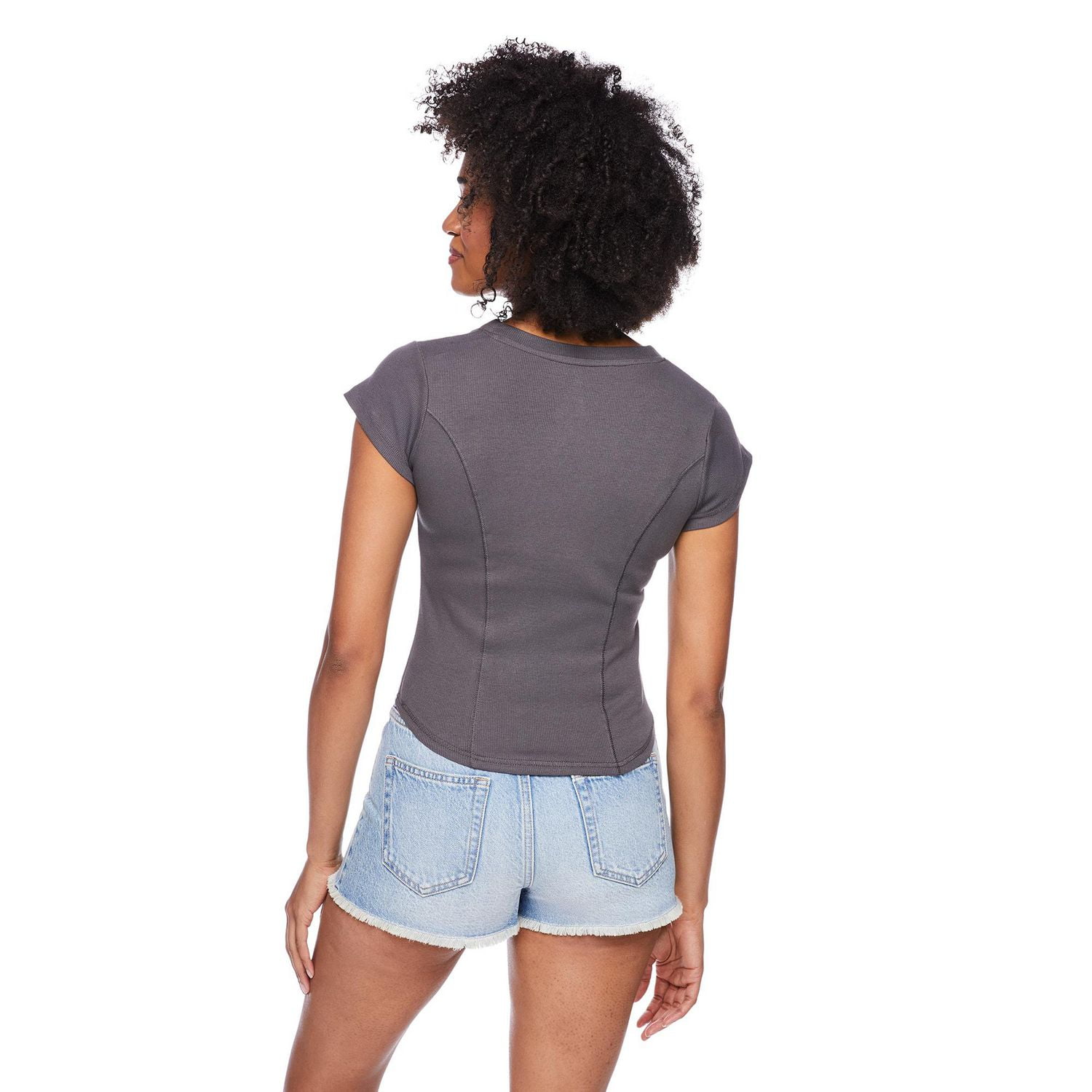 No Boundaries Women's Rib Henley Tee