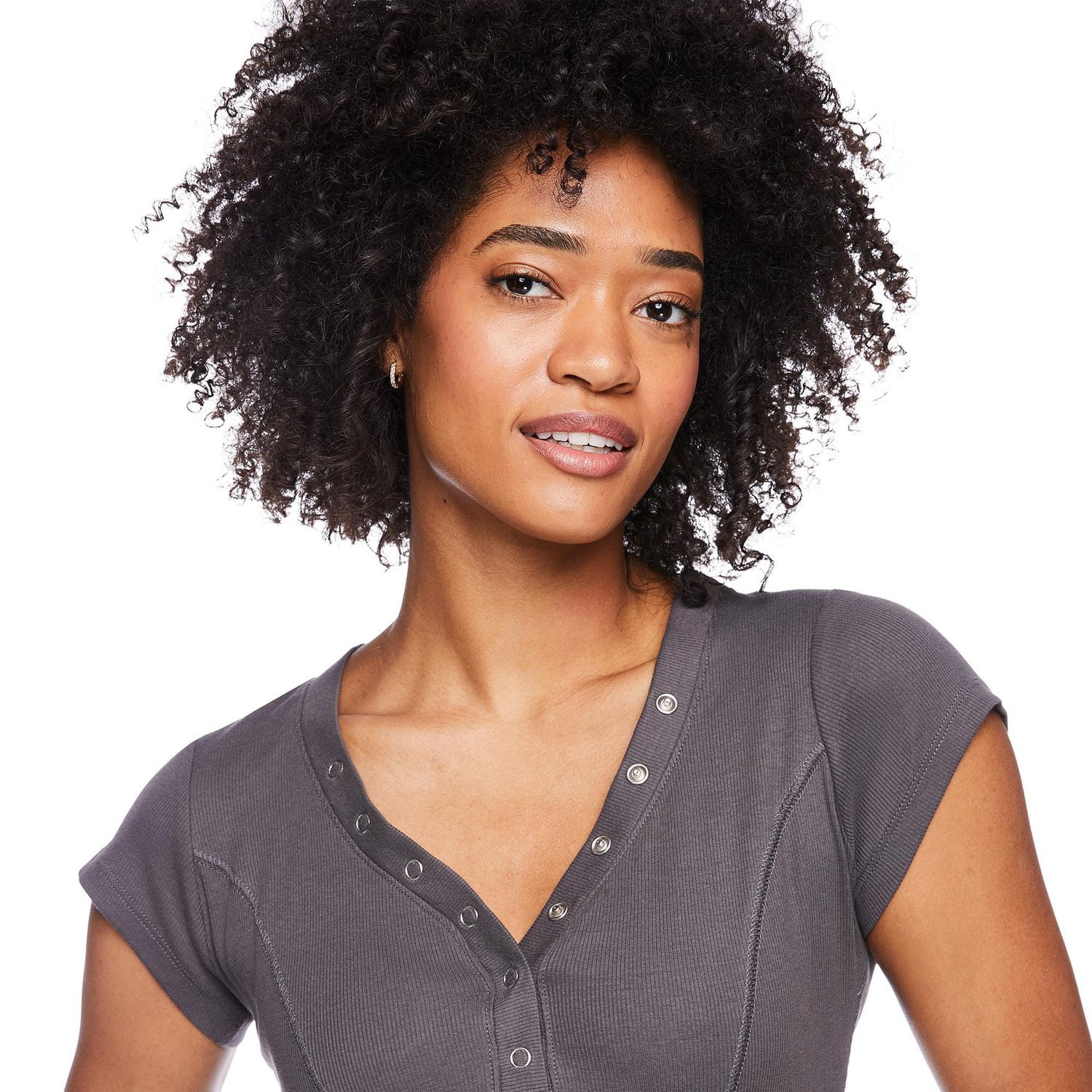 No Boundaries Women's Rib Henley Tee