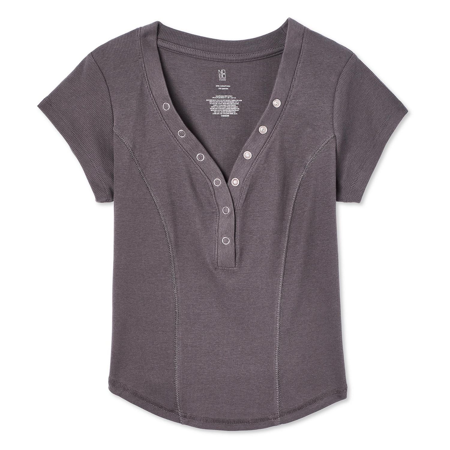 No Boundaries Women's Rib Henley Tee