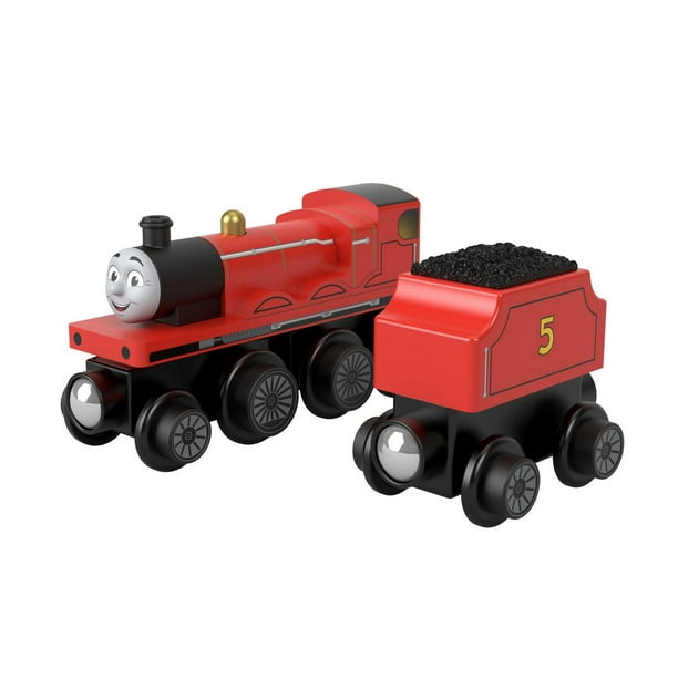Fisher-Price Thomas & Friends Wooden Railway James Engine and Coal Car,  push-along train made from sustainably sourced wood for kids 2 years and up  