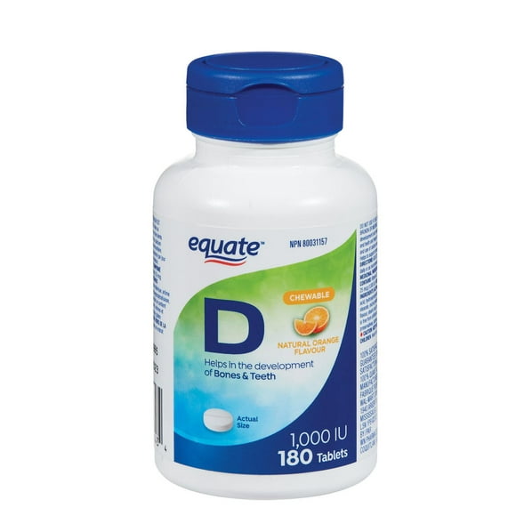 Equate Vitamin D 1000IU Natural Orange Flavour, 180 Tablets
