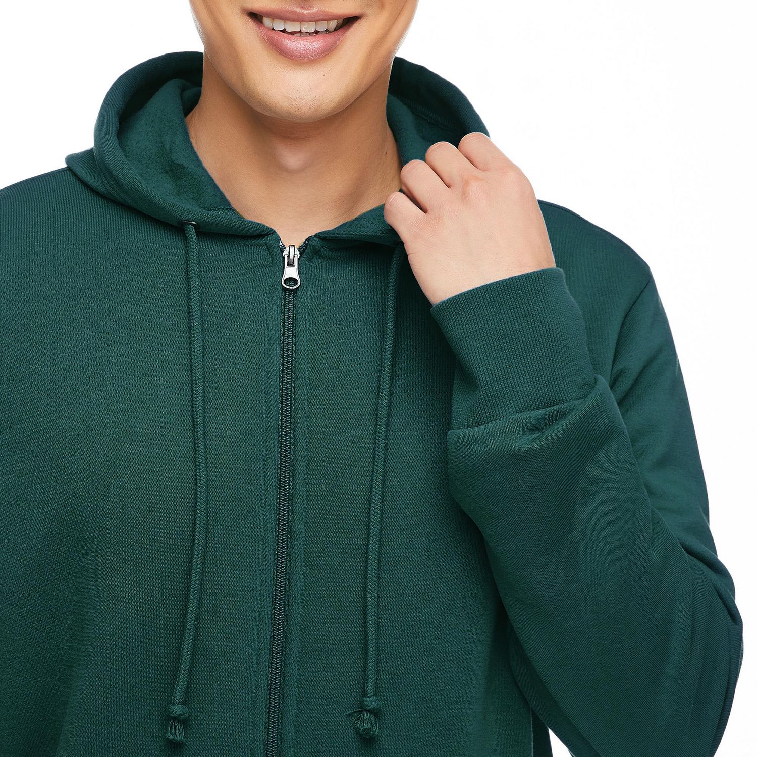 RECYCLED FIBER FLEECE ZIP UP HOODIE — BGREEN