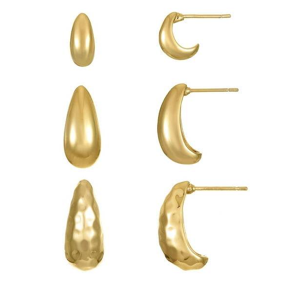 Luxury Designs Ensemble de 3 boucles d'oreilles plaquées or, 2 polies et 1 martelée