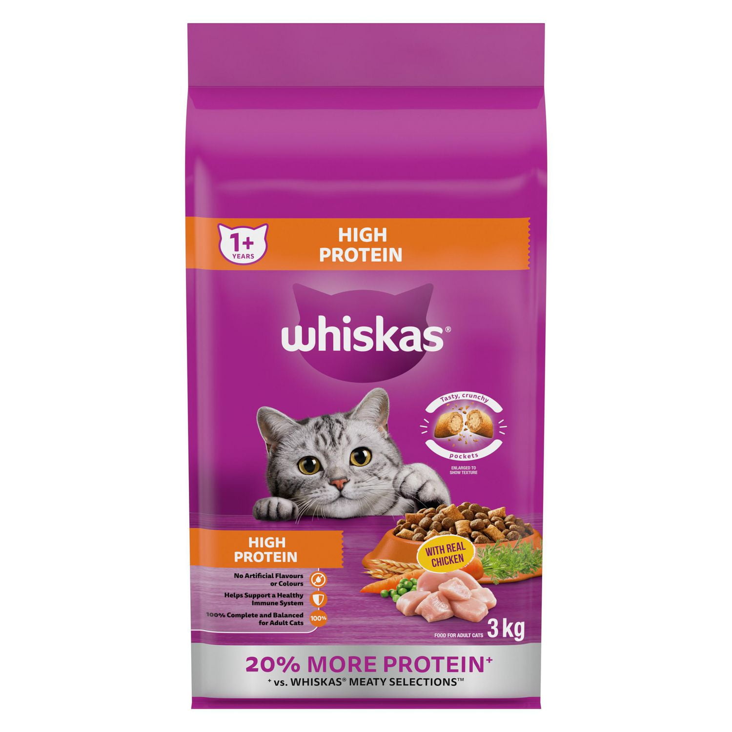 Whiskas High Protein with Real Chicken Dry Cat Food 1.5 3kg