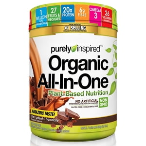 Purely Inspired Organic Tout en un , substitut de repas Shake, poudre de protéines végétaliennes , poudre à base de protéines végétales pour les femmes & Poudre de protéines biologiques, chocolat (10 Services)