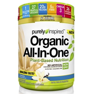 Purely Inspired Organic All In One Plant Based, substitut de repas Shake, poudre de protéines véganes, poudre protéique pour les femmes & Hommes Protéines organiques en poudre végétalien amical, Vanille (10 Services)
