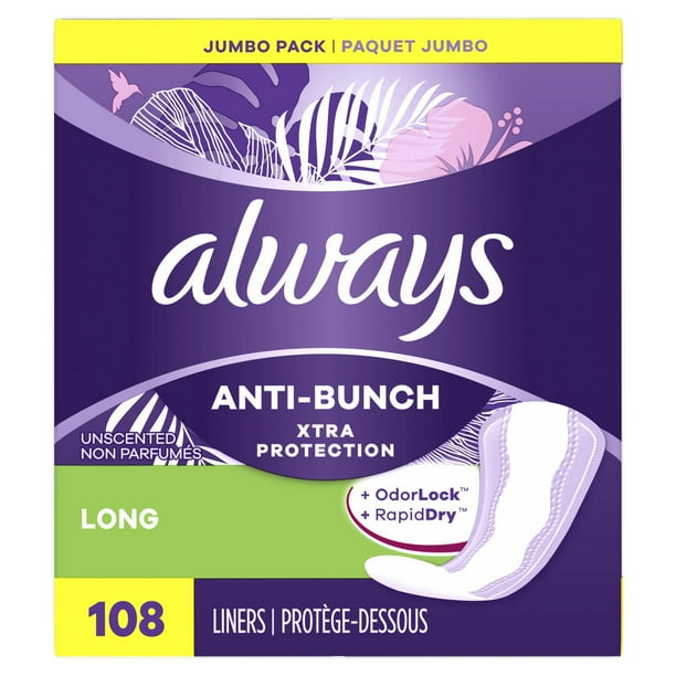 Always Anti-Bunch Xtra Protection Daily Liners Long Unscented, 108 Liners