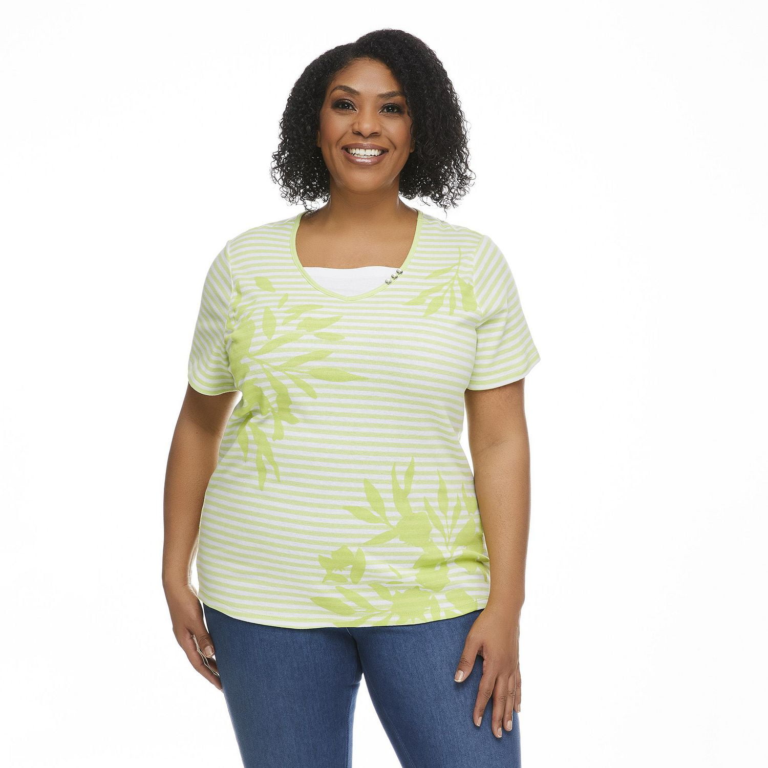 T-shirt trompe-l'œil à manches courtes avec encolure en V George Plus pour femmes