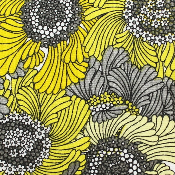 Fabric Creations fleurs jaune sur gris tissu pré-coupé 1⁄2 verge de large